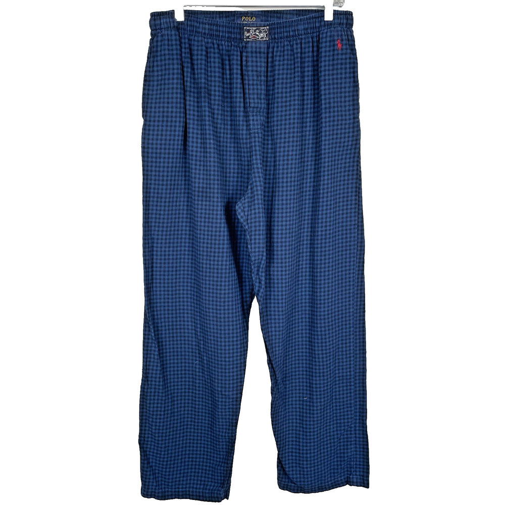 Polo Ralph Lauren Pajama Lounge Pants Men's L Blue Black Plaid Flannel Cozy Soft